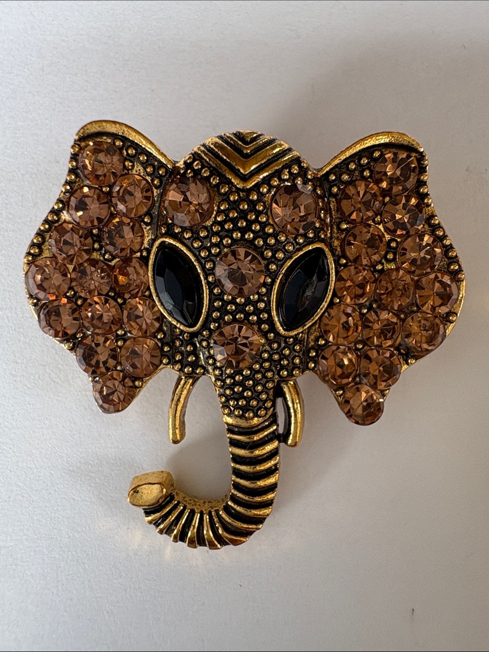 Small Elephant Brooch with Amber Crystals